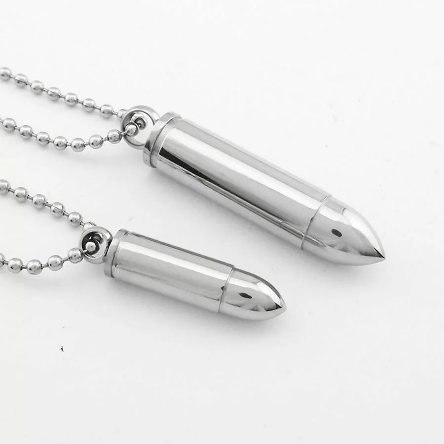 Mens Stainless Steel Open Bullet Pendant Necklace Pill Case Holder Male  Jewelry | eBay