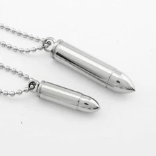 Mens Stainless Steel Open Bullet Pendant Necklace Pill Case Holder Male Jewelry