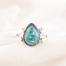Blue Copper Turquoise Gemstone 925 Sterling Silver Ring Handmade Jewelry