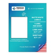 Premium Label Supply White Sticker Full Sheet Shipping Labels – 8.5" x 11" – ...