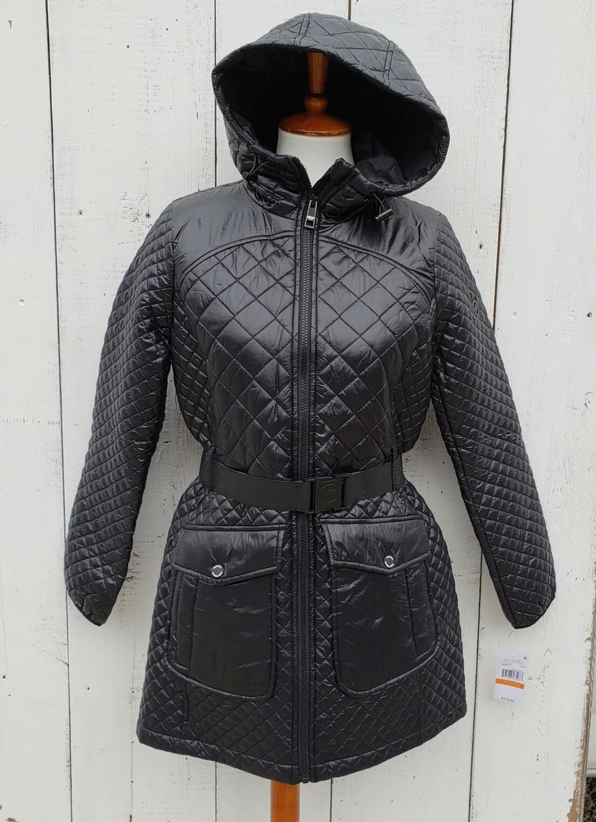 Michael kors quilted jacket with belt deals