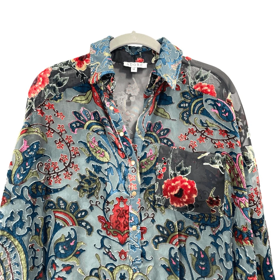 ОБОЖАЮ сожженный измельченный бархат цветочный туника верхний размер M богемное вычурный - Изображение 2 из 4