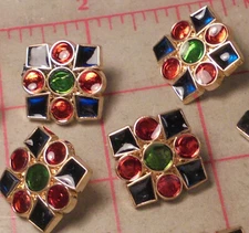 15 Small Tic Tac Toe Shank Buttons Gold Plastic With Colored Enamel 7/8 "