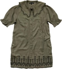 NEXT Linen Blend Embroidered Collar Summer Dress Khaki 25% OFF SALE