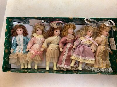 Porcelain Dolls w/ Victorian Dresses Christmas Ornaments ~ 6 Dillard s Trimmings