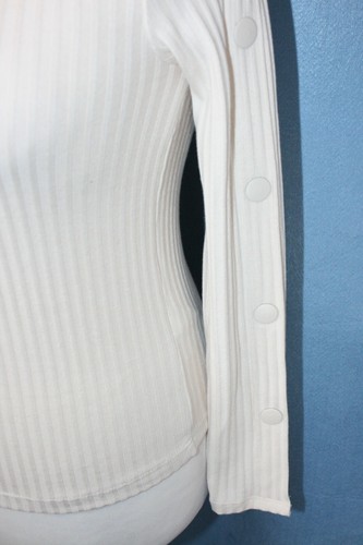 BNWOT SIZE 8 EX M&S CREAM RIBBED LONG SLEEVE BUTTON TRIM JUMPER AB7106 - Picture 2 of 4