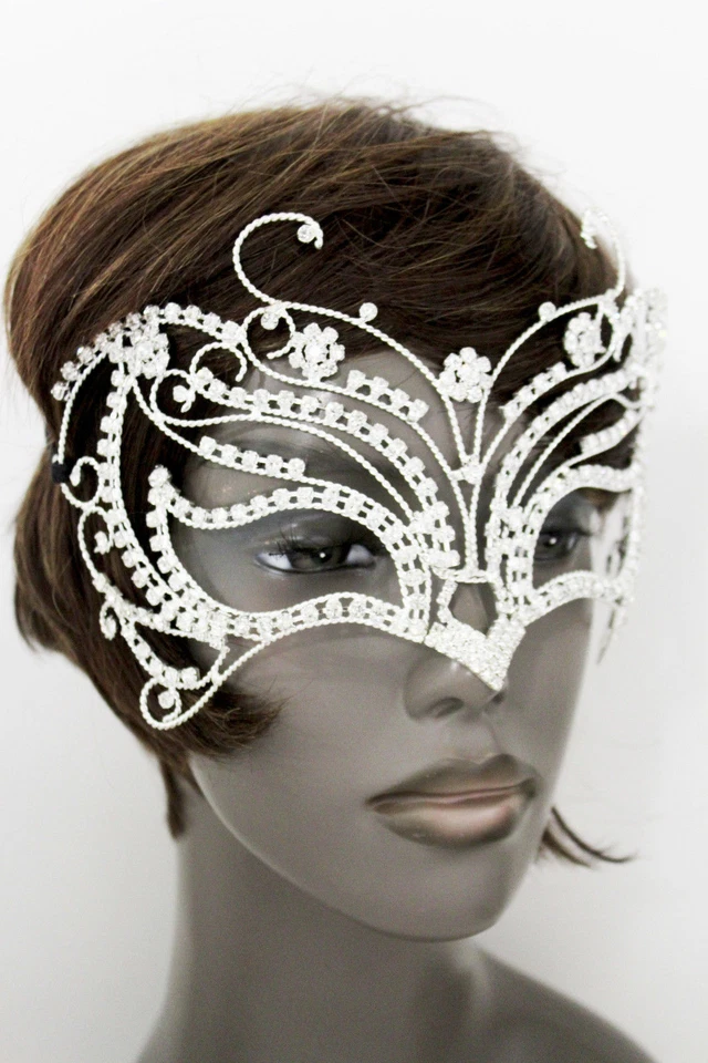 Donna Mezza Viso Eye Costume Maschera Metallo Argento Farfalla Fiori Halloween - Immagine 2 di 4