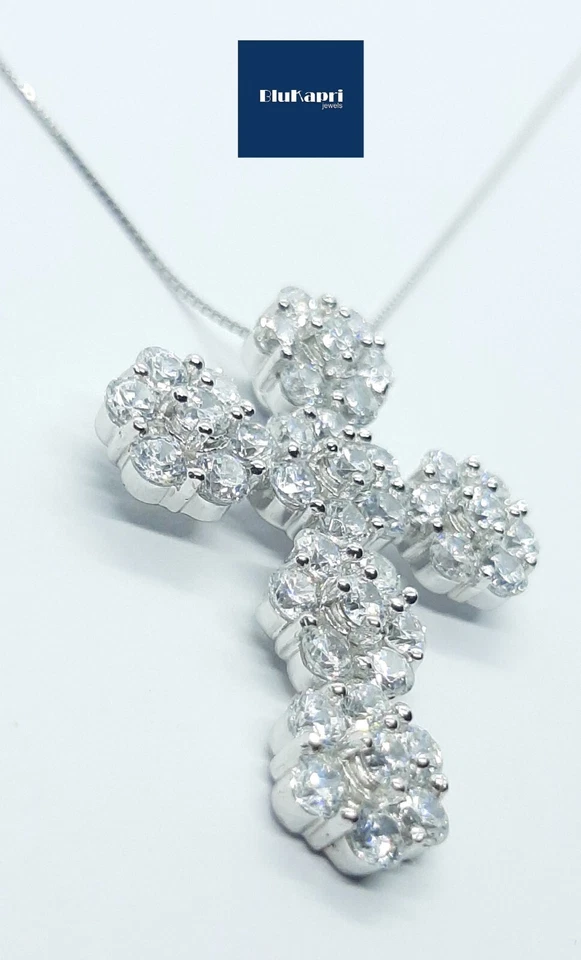 Ciondolo Croce gioiello Donna in argento 925 con zirconi + catenina omaggio - Immagine 3 di 4