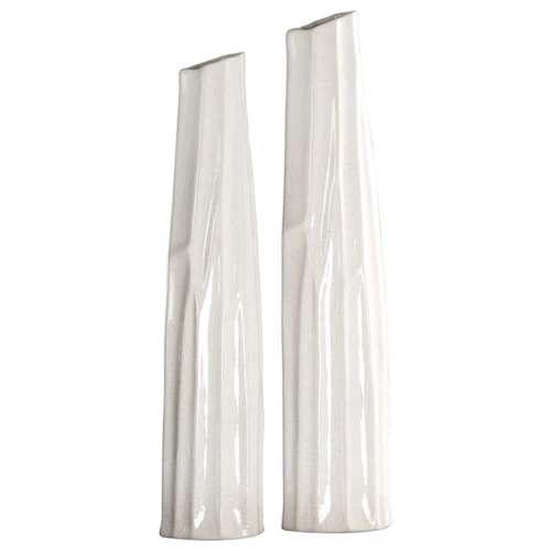 Uttermost Kenley 2-Piece Coastal Ceramic Vase Set in Crackled White/Gray - Picture 1 of 2