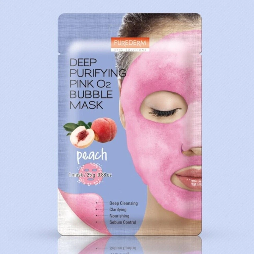 Purederm Deep Purifying Pink O2 Bubble Mask Peach 25g x 10 Sheet Pack K-Beauty - Image 2 of 4