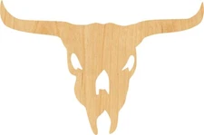 Bison Skull Laser Cut Out Wood Shape Craft Supply - Woodcraft Cutout