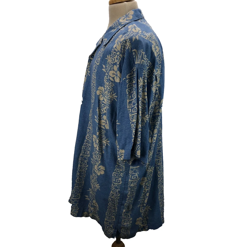 Saddlebred 2XLT Blue Floral Linen Blend Button-Up Short Sleeve Casual Men Shirt - Image 3 of 4