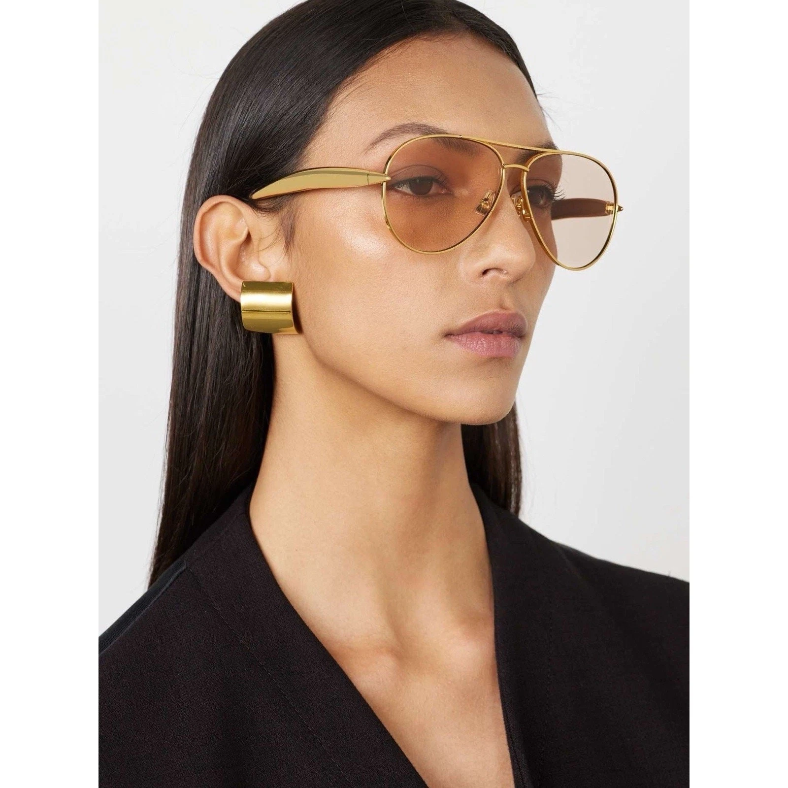 Bottega Veneta — Bottega Veneta BV1305S 002 Gold Light Brown Lens Aviator Sunglasses AUTHENTIC