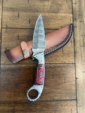 9" CUSTOM HANDMADE DAMASCUS MICARTA HANDLE KNIFE WITH PREMIMUM LEATHER SHEATH