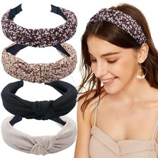 Neutral Mix Knotted Headbands for Women - Non-Slip Wide Turban Bands - 4 Pack