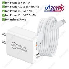 USB Wall Adapter Fast Charger USB-C Type-C Cord For i Phone Air 15 16 17 Samsung
