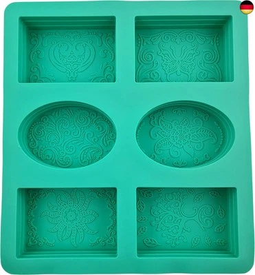 BESUCHE DEN SEIFENPROFIS-STORE Seifenprofis Silikonform (6 Hohlräume mit Muster) Seifenform Rechteckig Oval