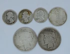 2 Peace Dollars, 1 Walking liberty Half, 3 Washington Quarters