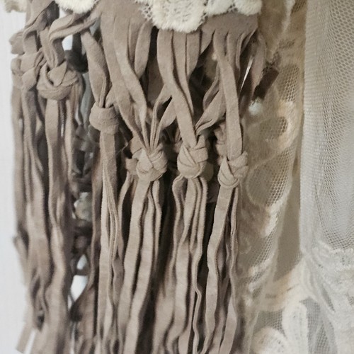 Cardigan aperto pizzo origami frange taglia S/M boho hippie fata festa stravagante - Foto 4 di 11