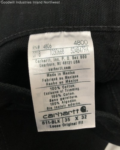 NWT Men's Carhartt Black Loose Original Fit Work Pants Size 35X32 - Picture 5 of 5