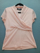 DKNY Women's Casual Top S Pink Solid Stretch Lined