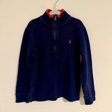 Boys POLO Ralph Lauren 1/4 Zip Sweater Blue Red Trim Size 5 Mock Neck