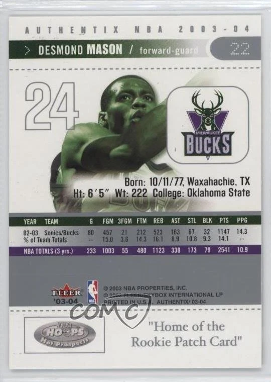 2003-04 Fleer Authentix Desmond Mason #22 - Image 2 of 2