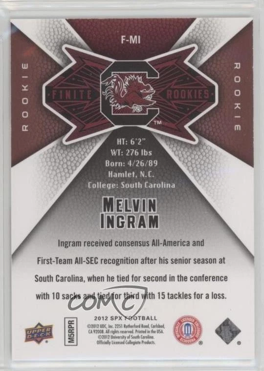2012 SPx Finite Rookies /499 Melvin Ingram III Melvin Ingram #F-MI RC - Image 2 of 2