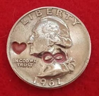 1961 REAL SILVER Quarter VALENTINES HEART INFINITY Counterstamp Coin #VVVVQ61r