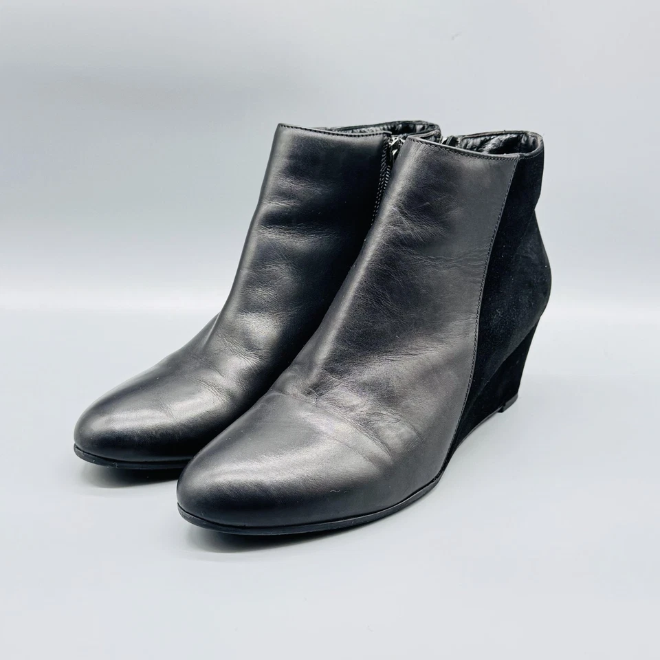 Botas Aquatalia Mujer 9 Cuero Negro Gamuza Cuña Tobillo Cremallera Marvin K Zapatos Foto 4 de 4