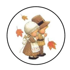 48 THANKSGIVING PILGRIM KIDS ENVELOPE SEALS LABELS STICKERS 1.2" ROUND