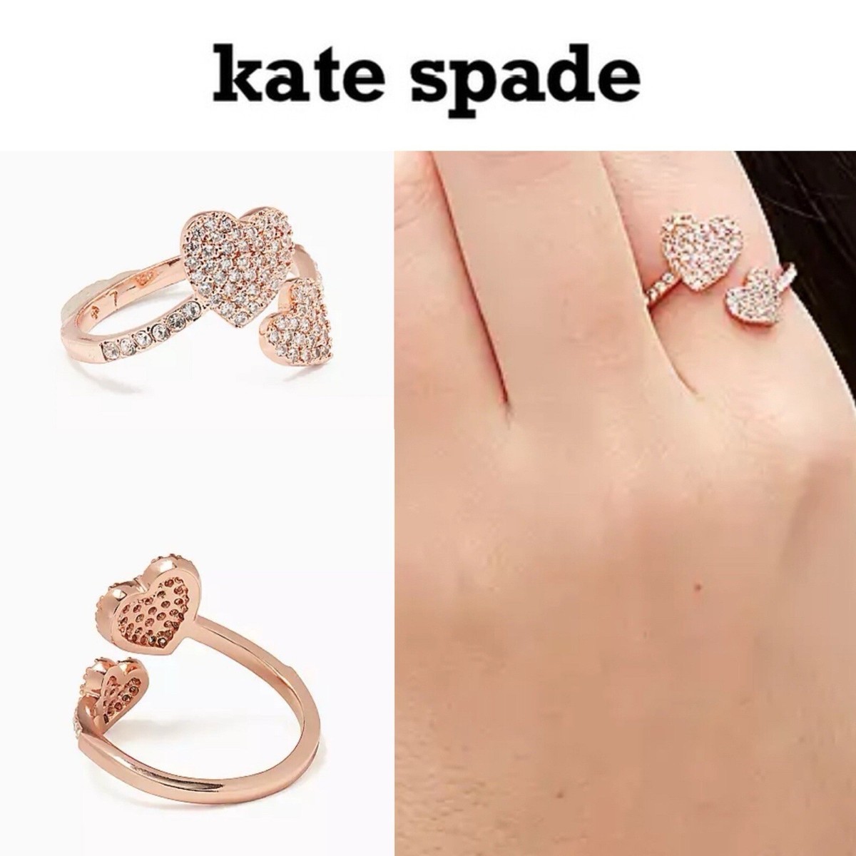 NEW Kate Spade Yours Truly Rose Gold Pave Heart Shaped