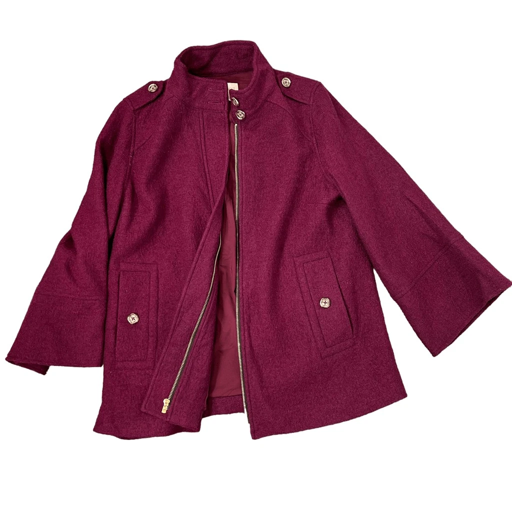 Chicos Womens Burgundy Plum wool Coat Zip Up Jacket sz 1 eBay