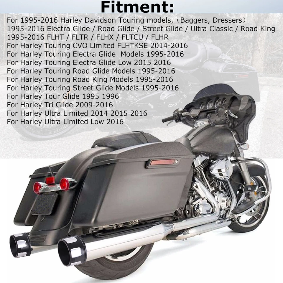 Chrome 4" Exhaust Pipes Slip Ons for Harley Touring 95-16 Road King Street Glide - Image 4 of 4