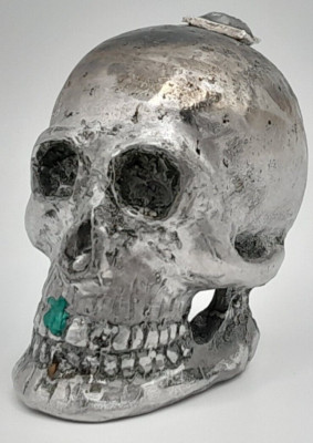 Vintage Miniature Metal Artwork -Human Skull Sculpture- 1.75 in. Tall - 1.84 oz.