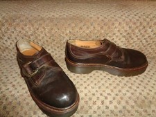 VTG DR MARTENS MADE IN ENGLAND BROWN LEATHER BUCKLE PLATFORM SOLES SHOES--10 11