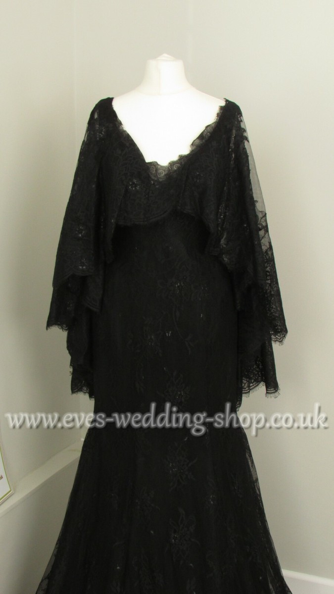 Ronald Joyce black wedding dress with detachable cape