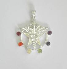 7 Chakra stone set yoga meditation Pendant Healing Energy NecklaceOm caduceus