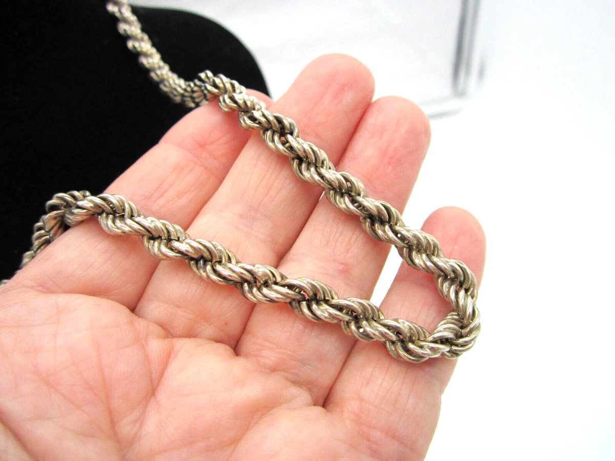 Estate Vintage Sterling Silver 20 Inch Long 32.9 Gram Thick Rope Chain  Necklace