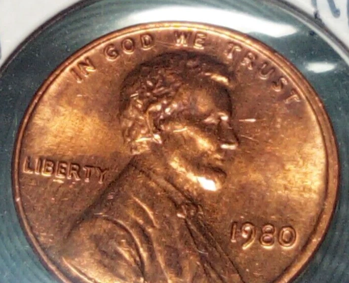 Mint Error Coin Lincoln Memorial 1c One Cent 1980 p BU  - Image 3 of 4