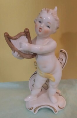 Kitch Goebel W.Germany Sign DA Cherub Figurine Harp 5'' 1978 Granny Core