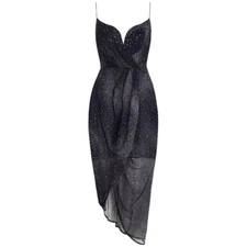 ZIMMERMANN  Women's Navy Silk Plunge Draped Dress Size 1 / US 4-6 / 38 ZIMMERMAN