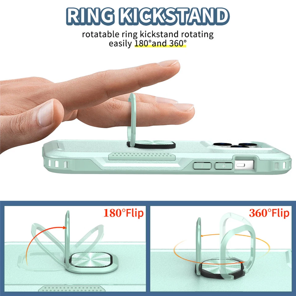 For iPhone 15 Pro Max 14 13 12 11 Heavy Duty Ring Stand Shockproof Case Cover - Image 3 of 4
