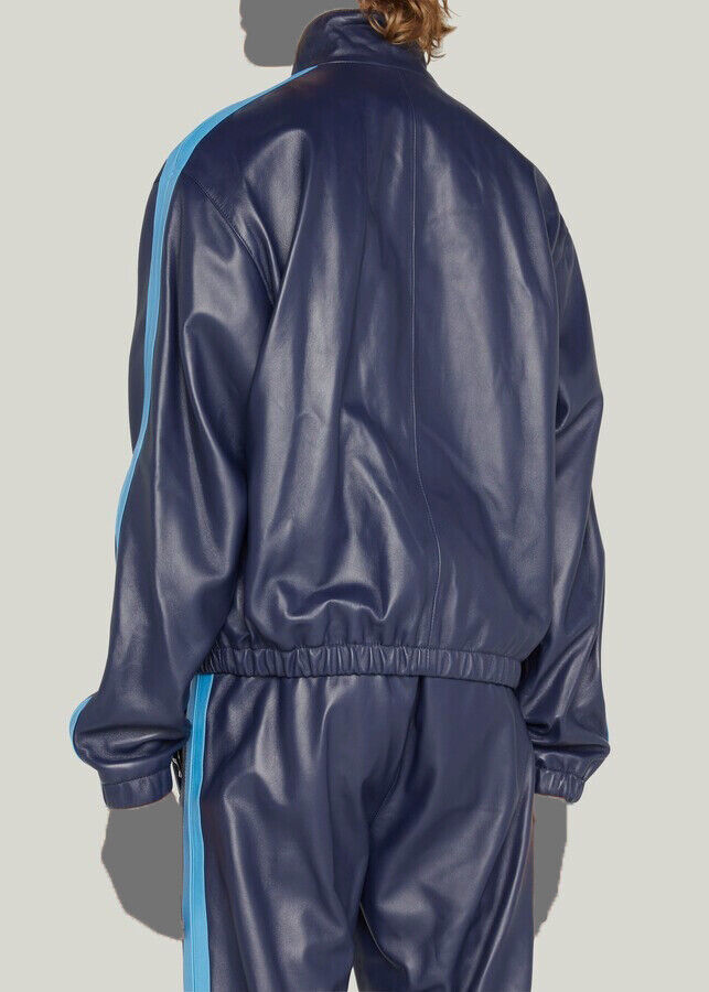$2450 Marni Men's Blue Leather Side-Stripe Track Jacket Size $2450 Marni Men's Blue Leather Side-Stripe Track Jacket Size