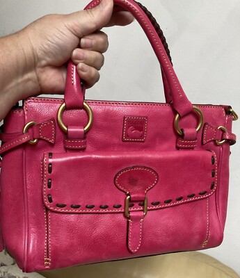 Dooney Bourke Fuchsia Hot Pink Florentine Leather Medium Front Pocket Satchel