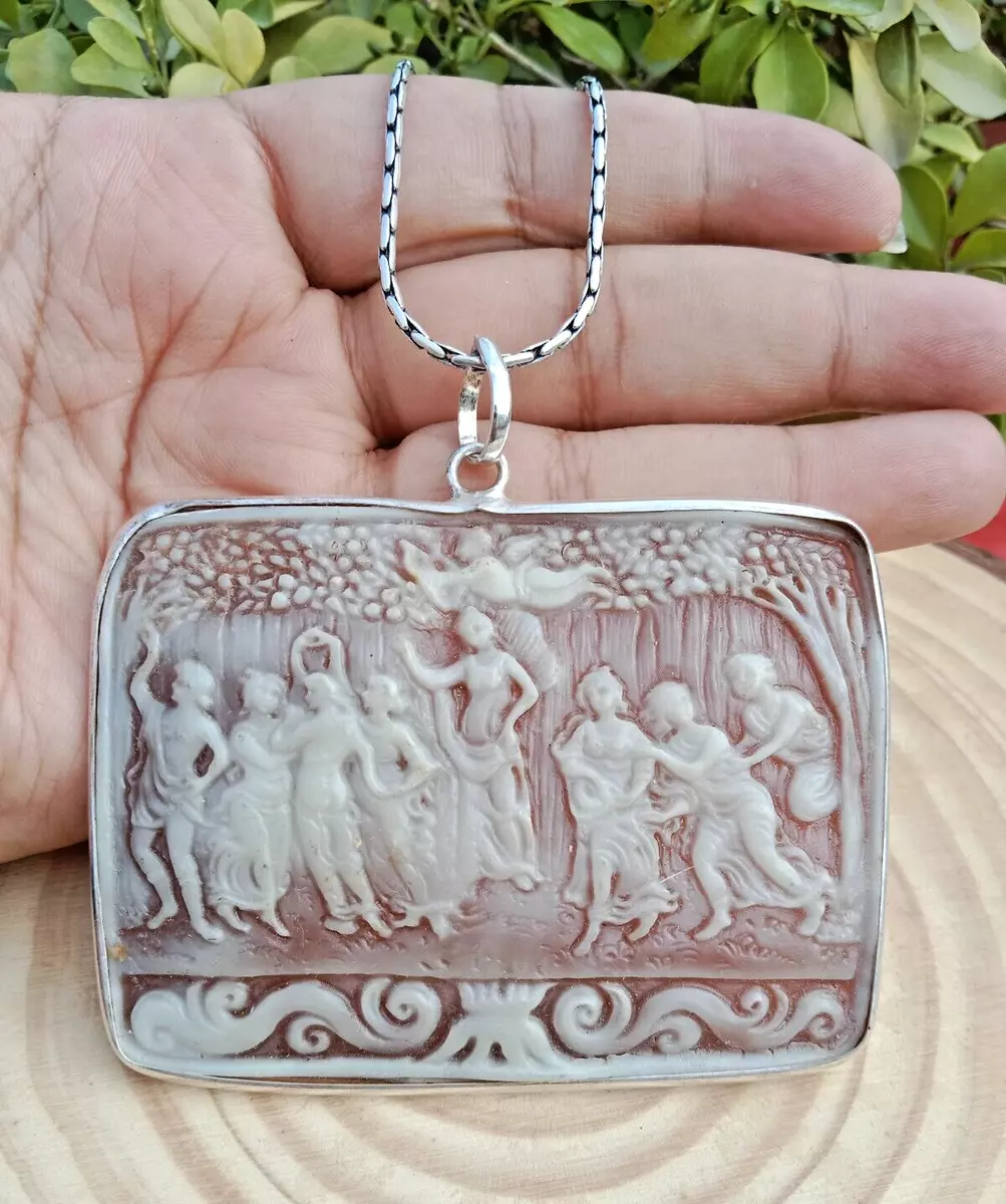 925 Sterling Silver italian Hand Carved Roma Prince Family Cameo
