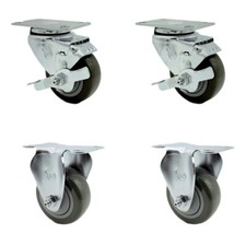 3 Inch SS Gray Polyurethane Top Plate Caster Set with 2 Brake 2 Rigid SCC