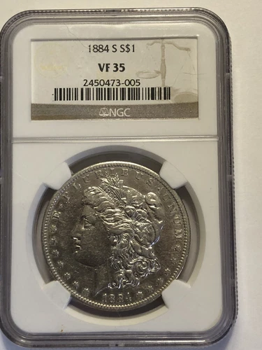 1884-S NGC VF-35 MORGAN SILVER DOLLAR, TOUGH FIND. AUCTION+FREE SHIPPING.