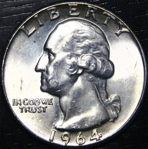1964 Washington Quarter 25c US Coin 90% Silver Philadelphia Mint BU