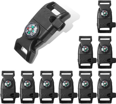 Coobigo 10Pcs Pack Black 5/8'' Compass Flint Scraper Fire Starter Whistle Buckle